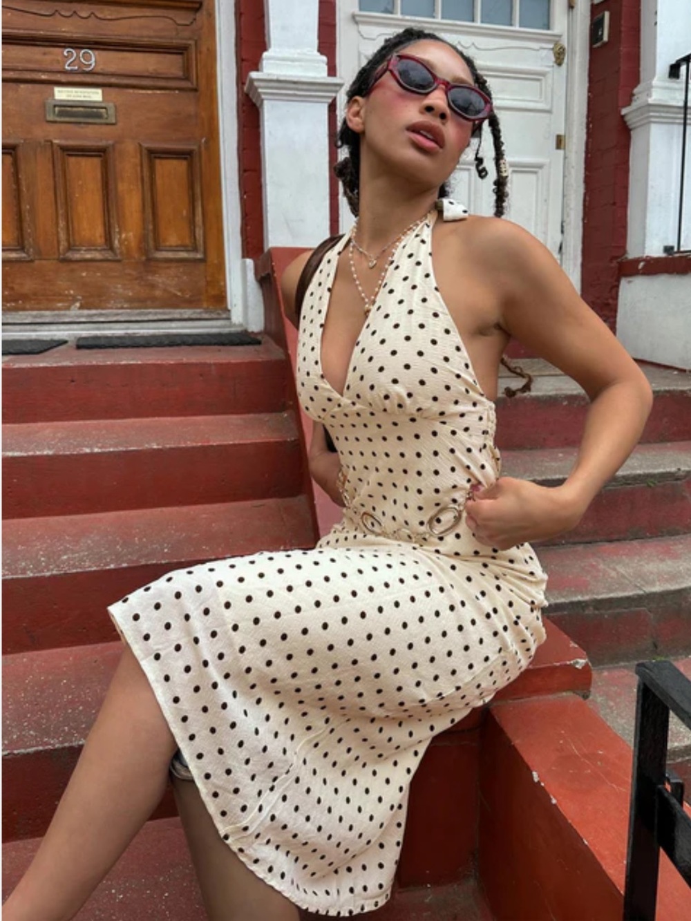 Princess Polly Kimbelle Halter Maxi Dress Cream Polka Dot New!